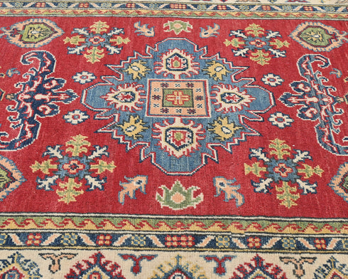 4x6 Red Kuba Afghan Hand Knotted Wool Area Rug